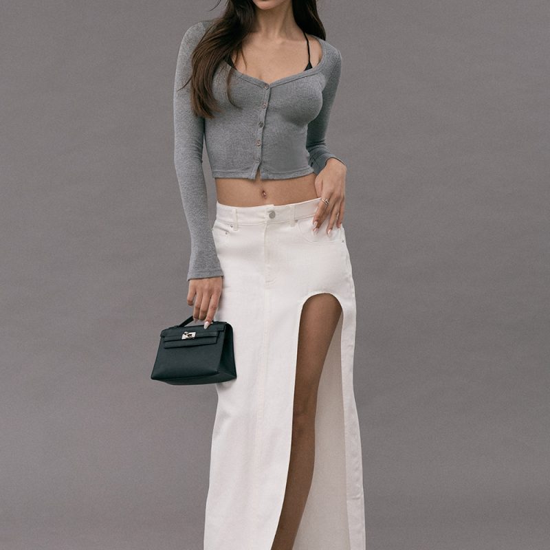slit denim maxi skirt逆天長腿開衩牛仔長裙