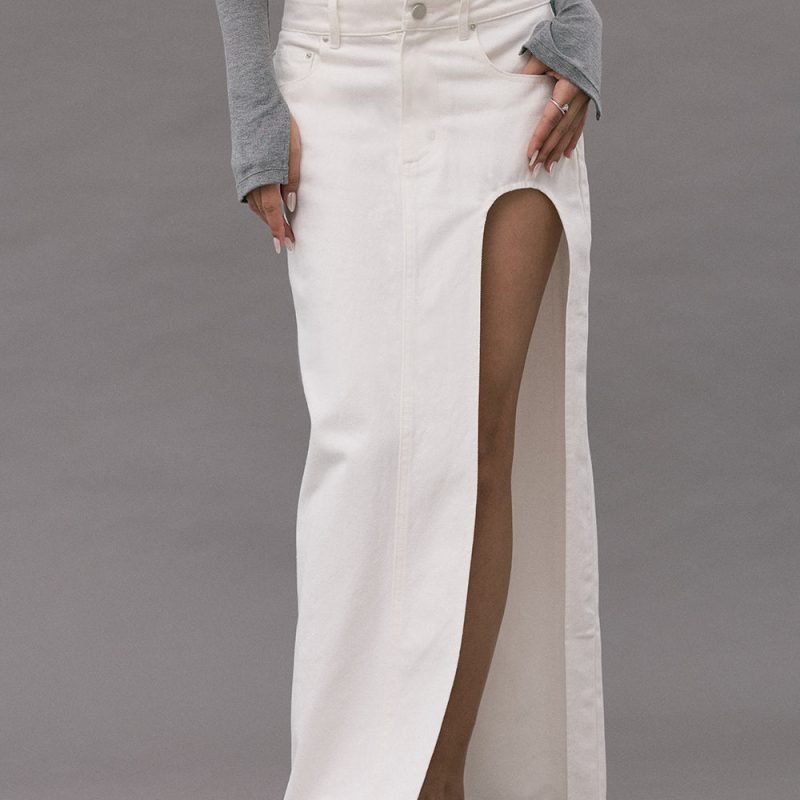 slit denim maxi skirt逆天長腿開衩牛仔長裙