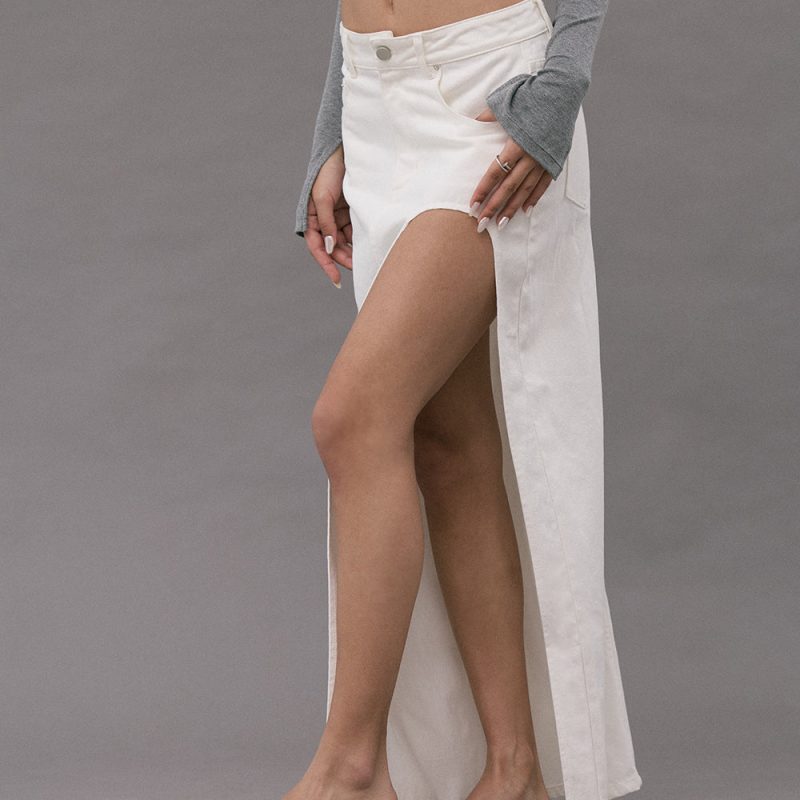 slit denim maxi skirt逆天長腿開衩牛仔長裙