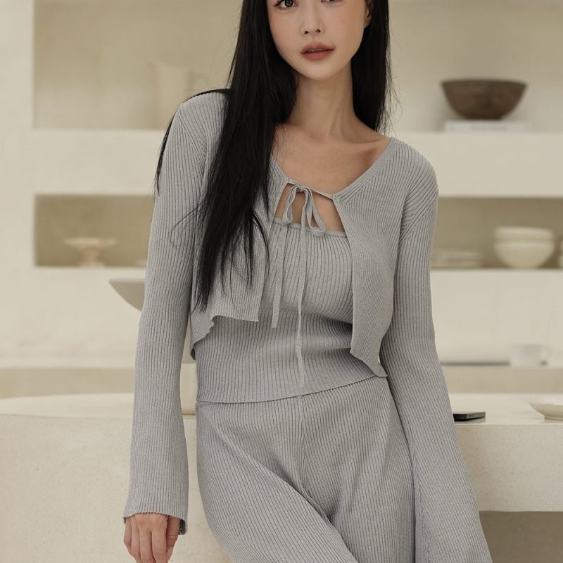 ice knit cardigan 綁帶小外套 【灰s】