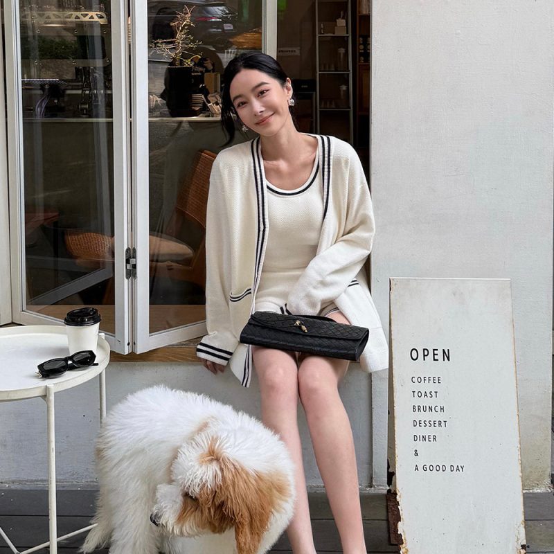 afternoon walk knit longline button up cardigan菱格針織排釦中長版開襟外套