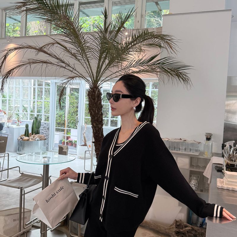 afternoon walk knit longline button up cardigan菱格針織排釦中長版開襟外套