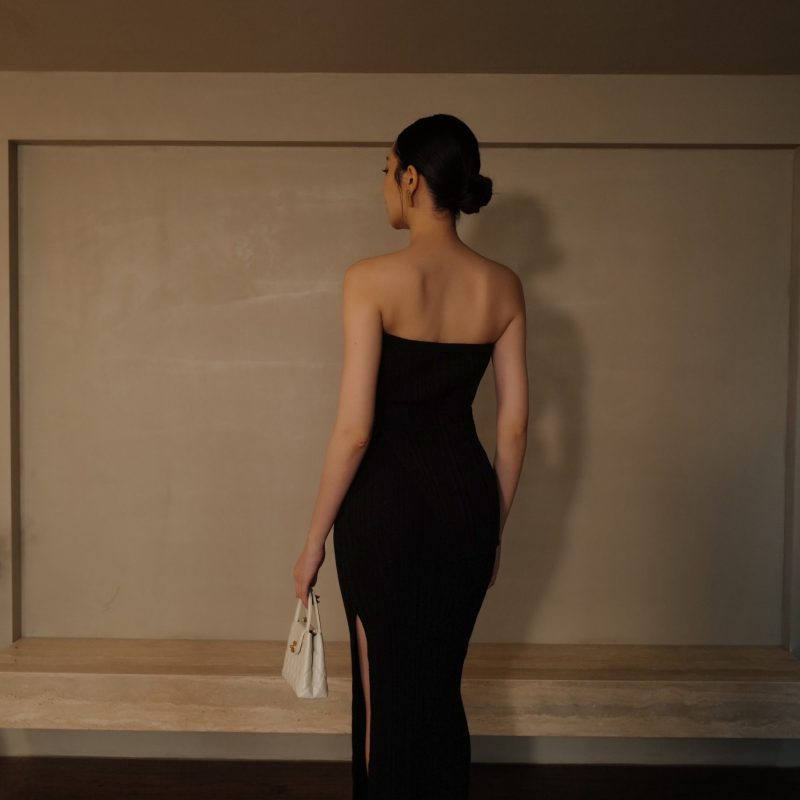 wide ribbed knit midi skirt with slit針織側開岔裙 【黑 s】