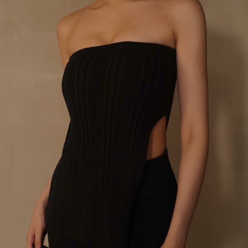 wide ribbed knit midi skirt with slit針織側開岔裙 【黑 s】