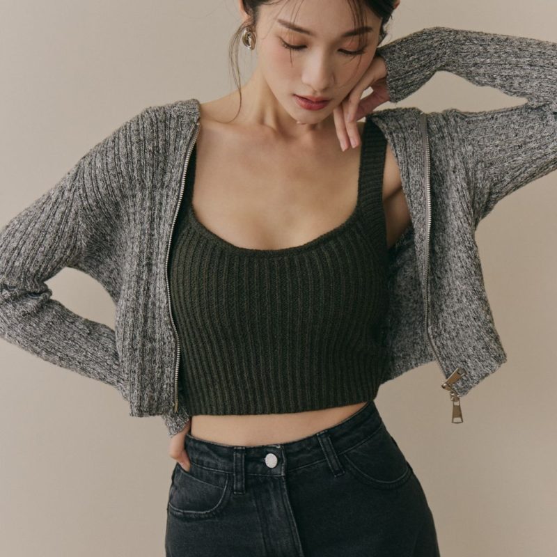 soft skin hooded cardigan親膚混色針織連帽外套