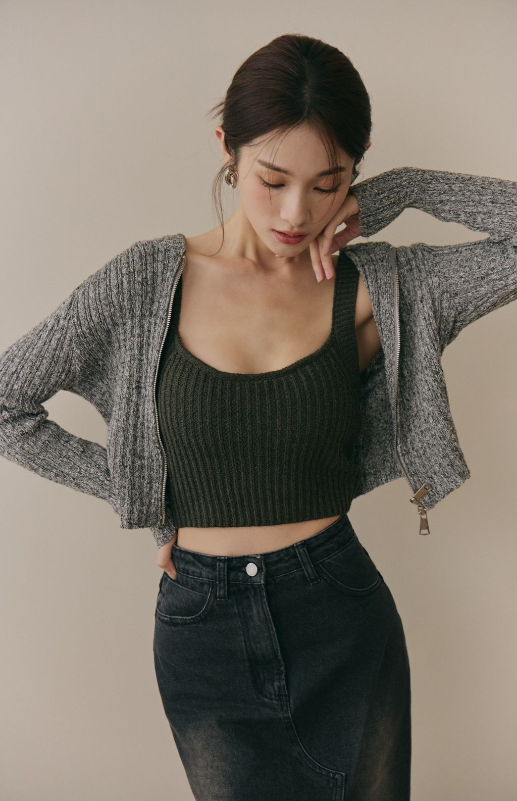 soft skin hooded cardigan<br/>親膚混色針織連帽外套 soft skin hooded cardigan親膚混色針織連帽外套