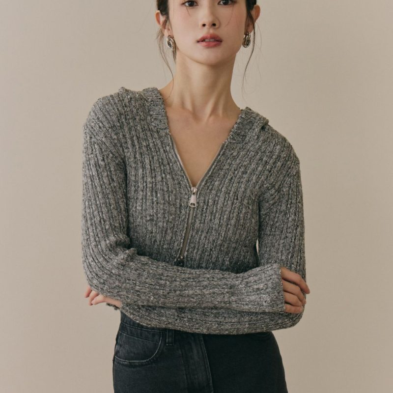 soft skin hooded cardigan親膚混色針織連帽外套