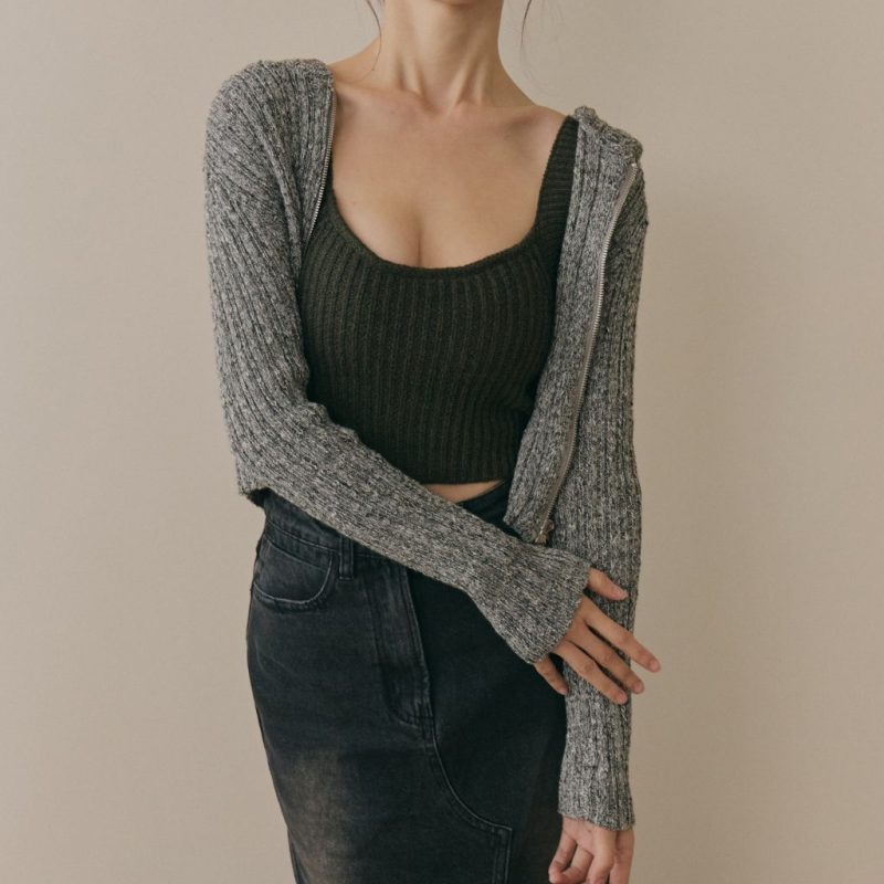 soft skin hooded cardigan親膚混色針織連帽外套