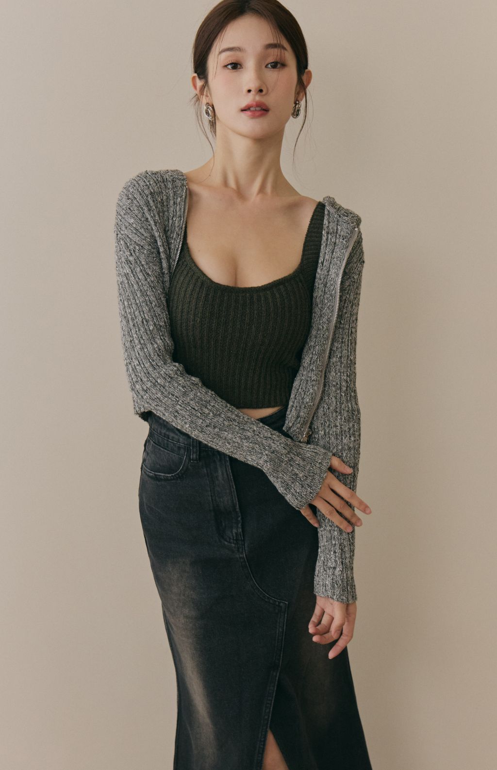 soft skin hooded cardigan<br/>親膚混色針織連帽外套 soft skin hooded cardigan親膚混色針織連帽外套