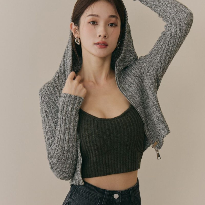 soft skin hooded cardigan親膚混色針織連帽外套