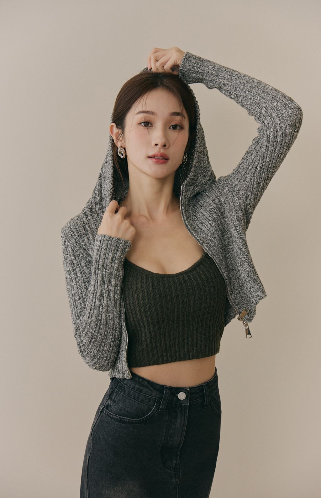 soft skin hooded cardigan<br/>親膚混色針織連帽外套 soft skin hooded cardigan親膚混色針織連帽外套