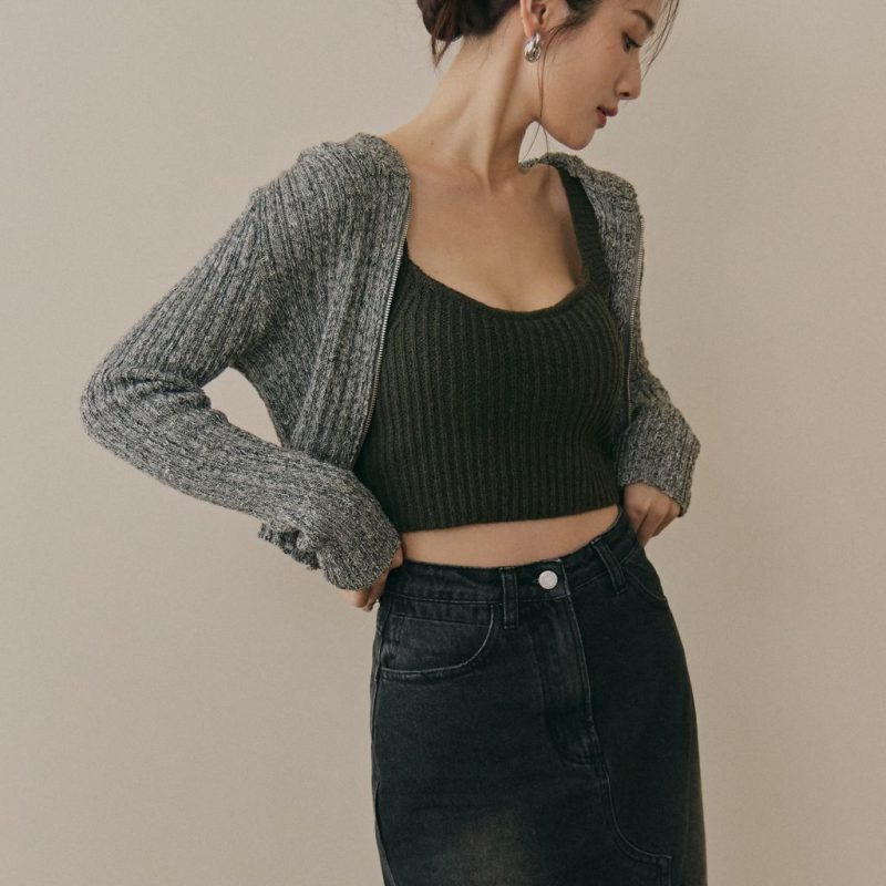 soft skin hooded cardigan親膚混色針織連帽外套