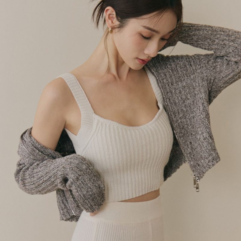 soft skin hooded cardigan親膚混色針織連帽外套