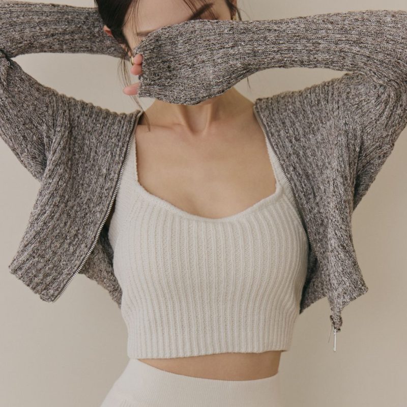 soft skin hooded cardigan親膚混色針織連帽外套