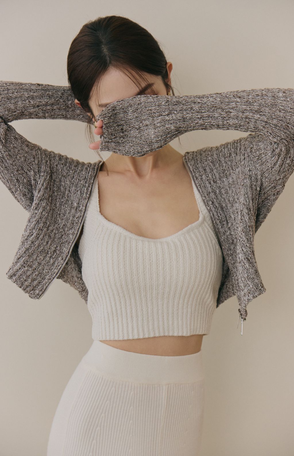 soft skin hooded cardigan<br/>親膚混色針織連帽外套 soft skin hooded cardigan親膚混色針織連帽外套