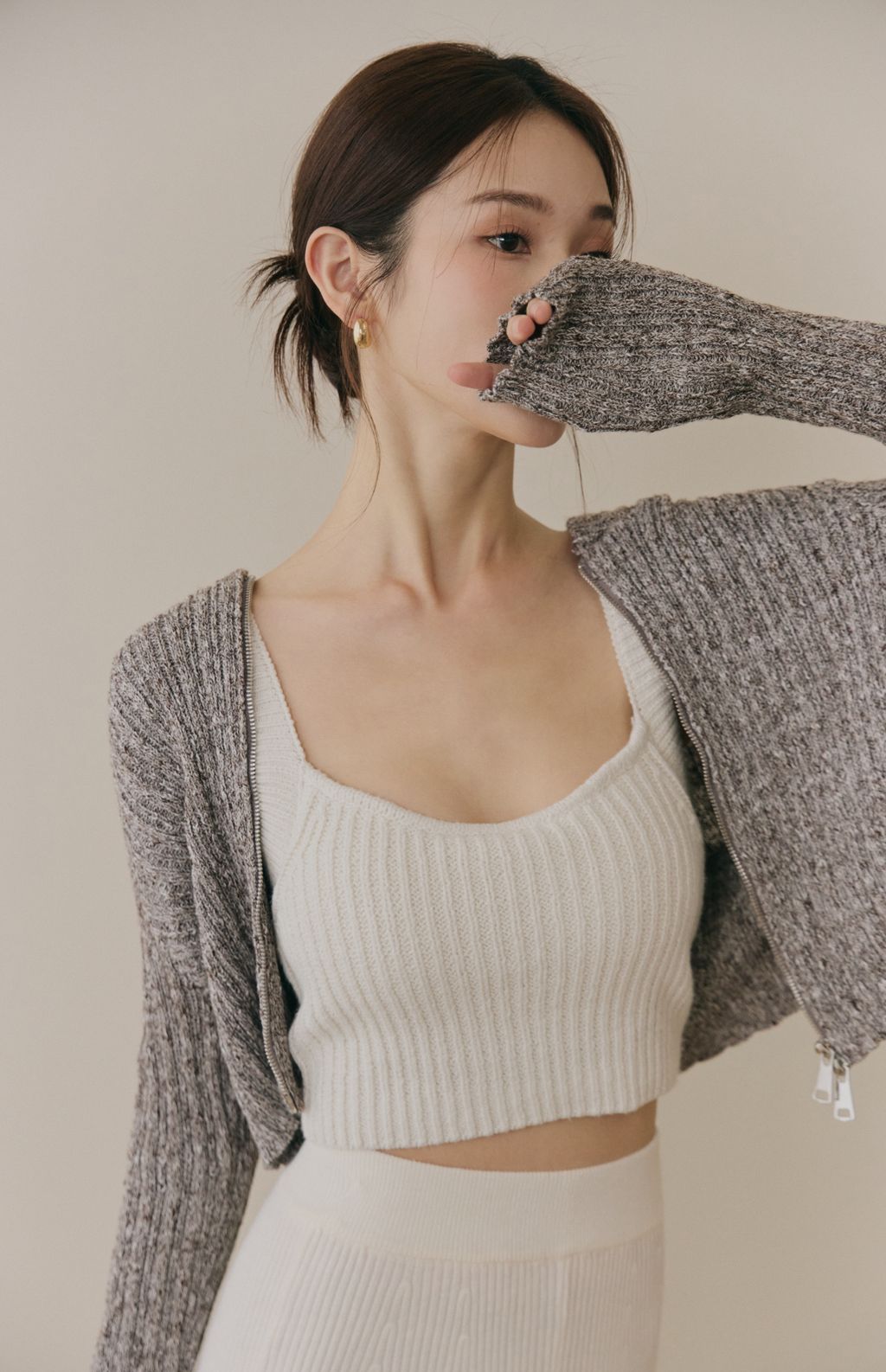 soft skin hooded cardigan<br/>親膚混色針織連帽外套 soft skin hooded cardigan親膚混色針織連帽外套