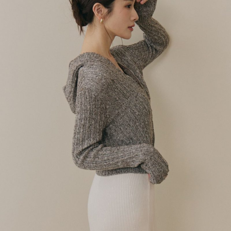 soft skin hooded cardigan親膚混色針織連帽外套