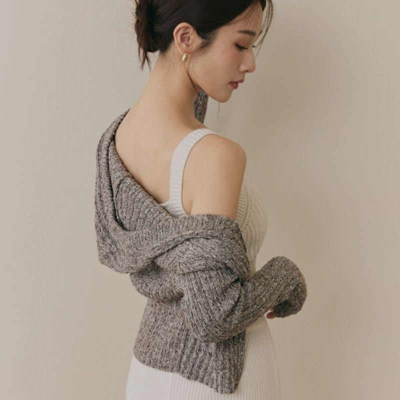 soft skin hooded cardigan親膚混色針織連帽外套