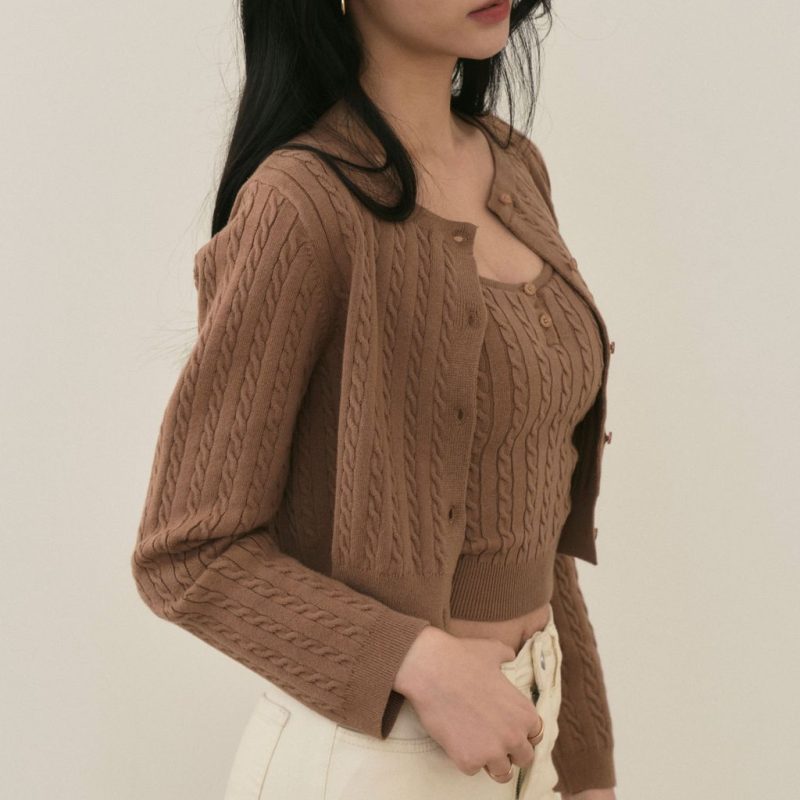 round neck cable cardigan麻花針織圓領外套