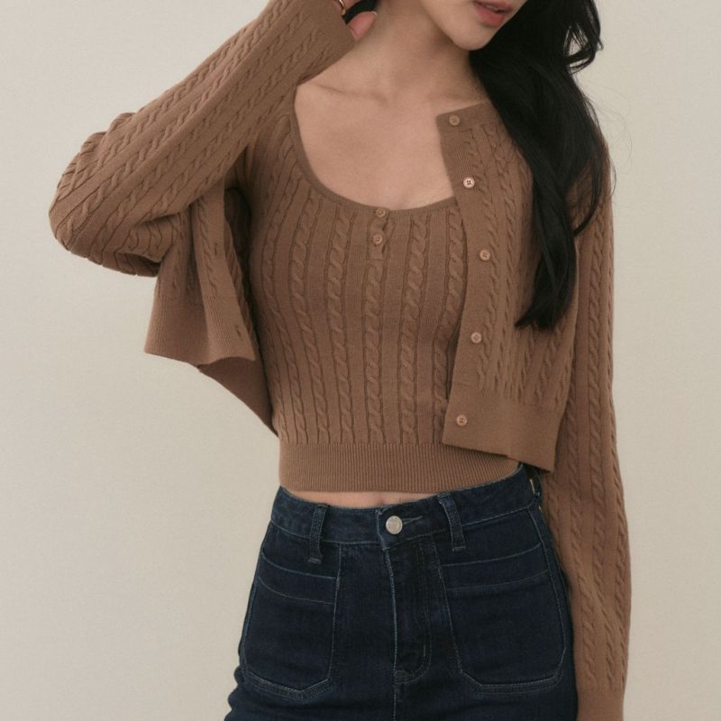 round neck cable cardigan麻花針織圓領外套