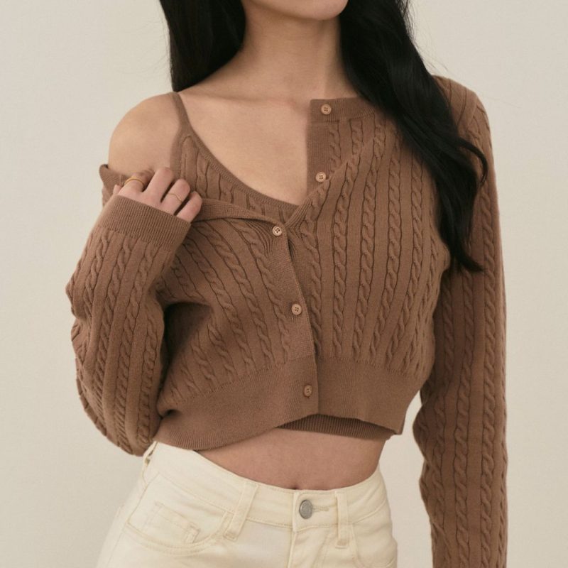 round neck cable cardigan麻花針織圓領外套