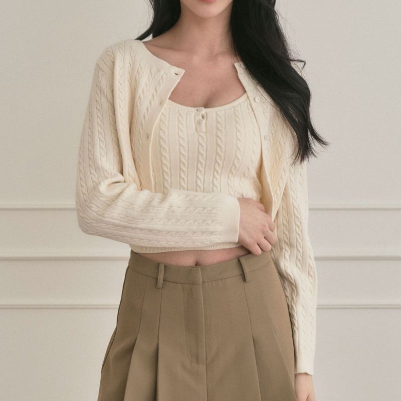 round neck cable cardigan麻花針織圓領外套