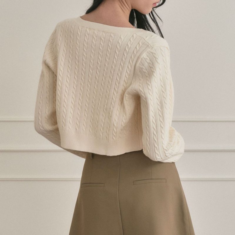 round neck cable cardigan麻花針織圓領外套