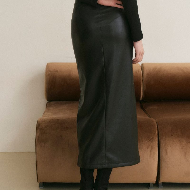 front slit leather long skirt (質感前開衩皮長裙)